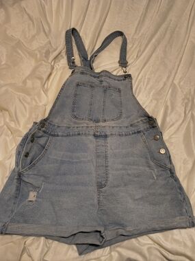 No Boundaries Light Blue Denim Short Overalls
